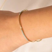 Altın Bileklik - Sıra Firuze (Turkuaz) Taşlı Modern Tasarım Şık 14 Ayar Altın Bileklik - 3