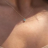 Altın Kolye - 1.05 CT Green Topaz Taşlı 14 Ayar Altın Modern Kolye- Green Topaz Tasarım Hediye Kolye thumbnail 6