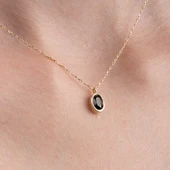 Altın Kolye - Smoky Taşlı Oval Çerçeveli Sade Minimal Tasarım Tarz 14 Ayar Altın Kolye - 1