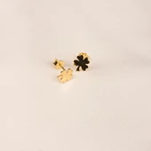 Altın Küpe - 14 Ayar Altın Minimal Yonca Yaprağı Küpe - 5