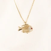 Altın Kolye - Taşlı Balık 14 Ayar Altın Kolye - 8