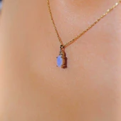 Altın Kolye - 0,60 CT Pembe Quarz 0,10 CT Pırlanta(Sıgnty) Taşlı Modern Tasarım Altın Kolye thumbnail 2