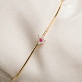 Altın Bilezik - Yakut Taşlı Çiçek Tasarım Zarif 14 Ayar Altın Bilezik - 4