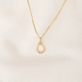 Altın Kolye - İçi Boş 0.30 CT Pırlanta(Signty)Taşlı Damla Figürlü Tasarım Modern 14 Ayar Altın Kolye - 7