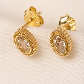 Altın Küpe - 14 Ayar Altın Oval Taşlı Tasarım Küpe - 5