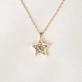 Altın Kolye - Zirkon Taşlı Yıldız Desenli 14 Ayar Altın Kolye - 1