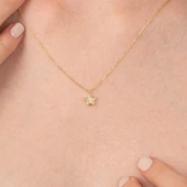 Altın Kolye - Zirkon Taşlı Yıldız Desenli 14 Ayar Altın Kolye - 5