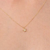 Altın Kolye - Zirkon Taşlı Yıldız Desenli 14 Ayar Altın Kolye - 3