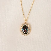 Altın Kolye - Oval Mistik Topaz Taşlı Vintage Tasarım 14 Ayar Altın Kolye thumbnail 6