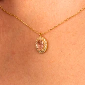 Altın Kolye - Morganite Oval Taşlı 14 Ayar Altın Kolye - 3