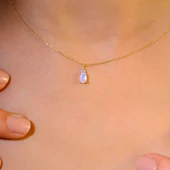 Altın Kolye - 0,60 CT Pembe Quarz 0,10 CT Pırlanta(Sıgnty) Taşlı Modern Tasarım Altın Kolye thumbnail 5