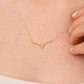 Altın Yüzük - Oval Zirkon Tasarım 14 Ayar Altın Kolye - 5