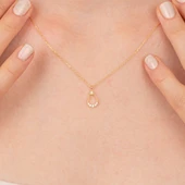 Altın Kolye - İçi Boş 0.30 CT Pırlanta(Signty)Taşlı Damla Figürlü Tasarım Modern 14 Ayar Altın Kolye - 5