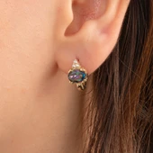 Altın Küpe - 14 Ayar Altın Oval Mistik Topaz Taşlı Tektaş Küpe - 1