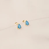 Altın Küpe - 14 Ayar Altın Damla Modelli Firuze (Turkuaz) Taşlı Küpe - 6