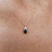 Altın Kolye - 1.10 CT Brown (Smoky)0,15CT Swarovski Taşlı Minimal Tasarım Hediye 14 Ayar Altın Kolye - 5