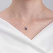 Altın Kolye - Baget Safir Taşlı Zarif Tasarım 14 Ayar Altın Kolye thumbnail 3