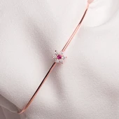 Altın Bilezik - Yakut Taşlı Çiçek Tasarım Zarif 14 Ayar Altın Bilezik - 8