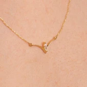 Altın Yüzük - Oval Zirkon Tasarım 14 Ayar Altın Kolye - 2