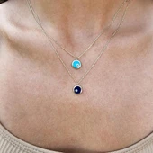 Altın Kolye - Ala Turkuaz (Firuze)Mineli Nazar Boncuğu Göz Tasarım Taşsız Modern 14 Ayar Altın Kolye - 3