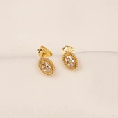 Altın Küpe - 14 Ayar Altın Oval Taşlı Tasarım Küpe - 6