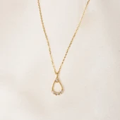 Altın Kolye - İçi Boş 0.30 CT Pırlanta(Signty)Taşlı Damla Figürlü Tasarım Modern 14 Ayar Altın Kolye - 6