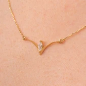 Altın Yüzük - Oval Zirkon Tasarım 14 Ayar Altın Kolye - 4