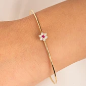 Altın Bilezik - Yakut Taşlı Çiçek Tasarım Zarif 14 Ayar Altın Bilezik - 3