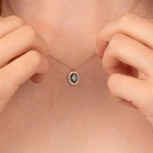 Altın Kolye - Oval Mistik Topaz Taşlı Vintage Tasarım 14 Ayar Altın Kolye thumbnail 5