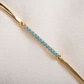 Altın Bileklik - Sıra Firuze (Turkuaz) Taşlı Modern Tasarım Şık 14 Ayar Altın Bileklik - 5