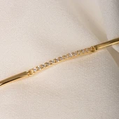 Altın Bileklik - Sıra Taşlı Modern Tasarım Şık 14 Ayar Altın Bileklik - 4