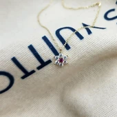 Altın Kolye - Ortası Yakut Taşlı Çiçek 14 Ayar Altın Kolye - 4