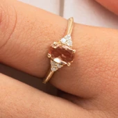 Pırlanta Yüzük - 0.10 Karat Pırlanta Taşlı Oval Kesim Zultanit Taşlı Modern Tasarım 14 Ayar Altın Yüzük - 3