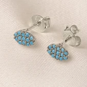 Altın Küpe - 14 Ayar Altın Sıralı Firuze (Turkuaz) Taşlı Küpe - 8