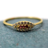 Minimal Altın Yüzük - 14 Ayar Altın Mekik Göz Yakut Taşlı Minimal Kadın Yüzük - Sevgiliye Yüzük - 2