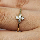 Minimal Altın Yüzük - 14 Ayar Altın Minimal Papatya Swarovski Taşlı Yüzük - Papatya Altın Yüzük - 4