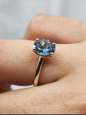 Tektaş Altın Yüzük - Oval Taşlı 14 Ayar Altın Yüzük - Topaz Taşlı Altın Yüzük - 8