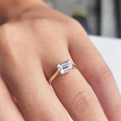 Baget Altın Tektaş Yüzük - 14 Ayar Altın 1.10 Karat Baget Zirkon Taşlı Evlilik Teklifi Yüzüğü - 11