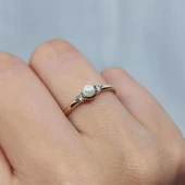 İnci Altın Yüzük - 14 Ayar Altın İnci Minimal Yüzük - Hediyelik, Minimal, Anneler Günü Hediyesi thumbnail 10