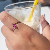 Altın Yüzük - 14 Ayar Altın 0.60 Karat Mekik Ruby Taşlı Evlilik Teklifi Yüzüğü - Minimal Yüzük thumbnail 9