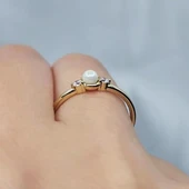 İnci Altın Yüzük - 14 Ayar Altın İnci Minimal Yüzük - Hediyelik, Minimal, Anneler Günü Hediyesi thumbnail 7