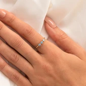 Tria Altın Yüzük - 14 Ayar Altın Turkuaz Tria Taşlı Yüzük - Hediyelik, Doğum Günü Hediyesi Yüzük thumbnail 5