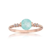 Altın Yüzük - 14 Ayar Altın 0.55 Karat Yuvarlak Mavi Kristal Minimal Yüzük - Eşe, Sevgiliye - 10