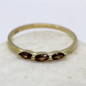 Tria Altın Yüzük - 14 Ayar Altın Tria Mekik Smoky Quartz Taşlı Minimal Kadın Yüzük - Eşe Hediyelik thumbnail 1