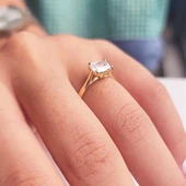 Baget Altın Tektaş Yüzük - 14 Ayar Altın 1.10 Karat Baget Zirkon Taşlı Evlilik Teklifi Yüzüğü - 3