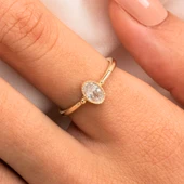 Tektaş Altın Yüzük - 14 Ayar Altın 0.35 Karat Tek Taş Yüzük - Hediyelik, Anneler Gününe Özel Yüzük - 2