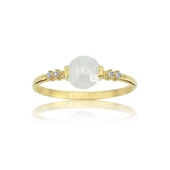 Altın Yüzük - 14 Ayar Altın Yuvarlak Beyaz Kristal Minimal Kadın Yüzük - Doğum Günü Hediyesi Yüzük thumbnail 7