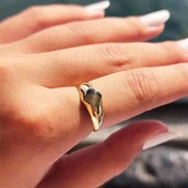 Şövalye Altın Yüzük - 14 Ayar Altın Dörtgen Şövalye Kişiselleştirilir Harf İsim Yazılabilir Yüzük thumbnail 9