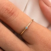 Tektaş Altın Yüzük - Turkuaz Taşlı Minimal 14 Ayar Evlilik Teklifi Yüzüğü thumbnail 7