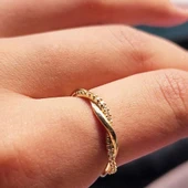 Burma Altın Taşlı Alyans - 14 Ayar Burgu Zirkon Taşlı Altın Yüzük - Sevgiliye, Anneler Gününe Hediye - 2